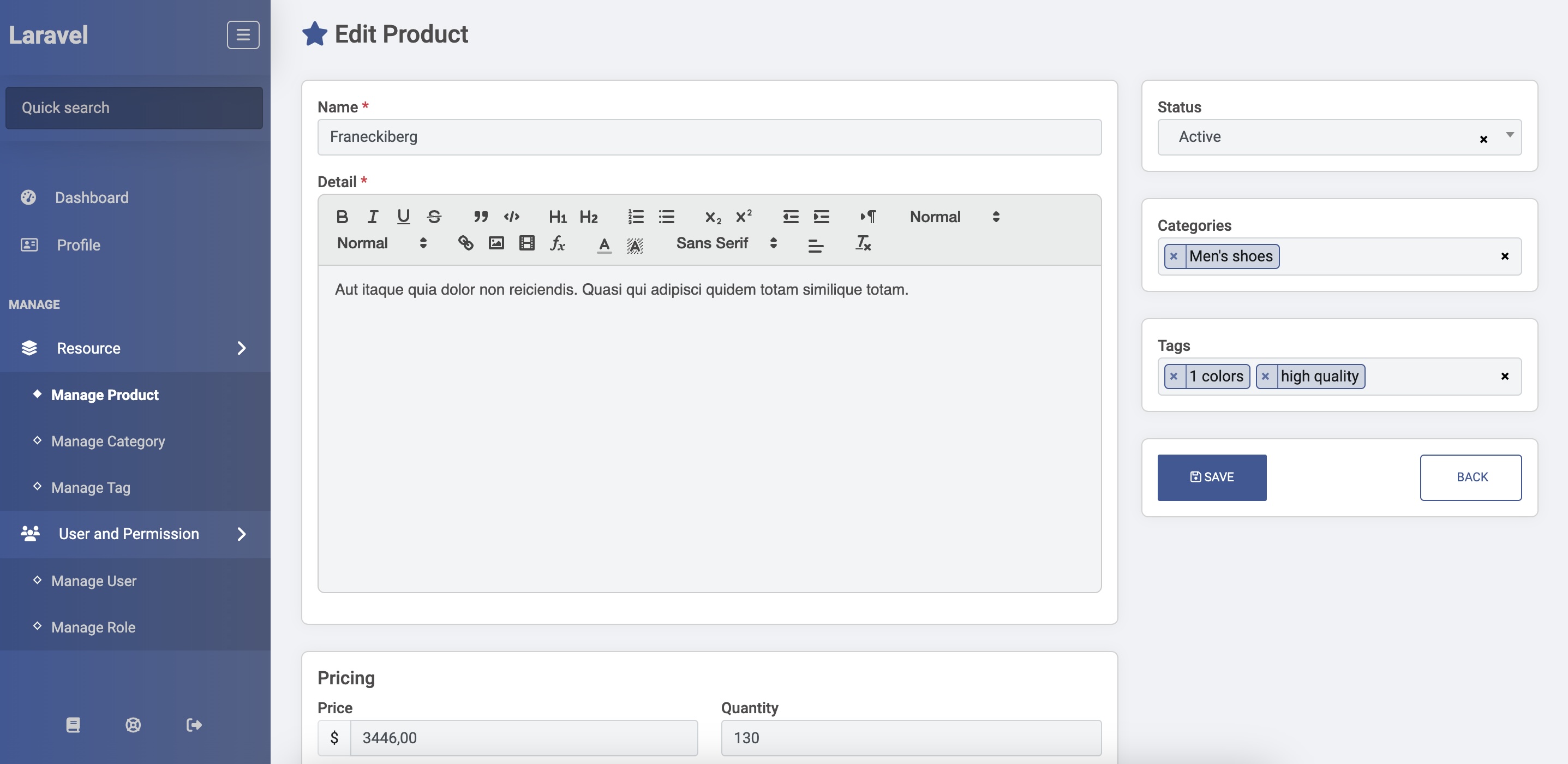 FlexAdmin Laravel: Adding, Editing Product